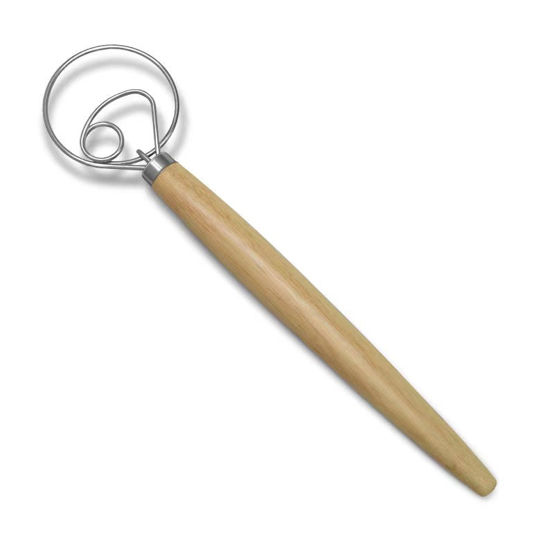 1pc Stainless Steel Dough Whisk With Wooden Handle - Bread Making Tool - Mountain Lakes Mall