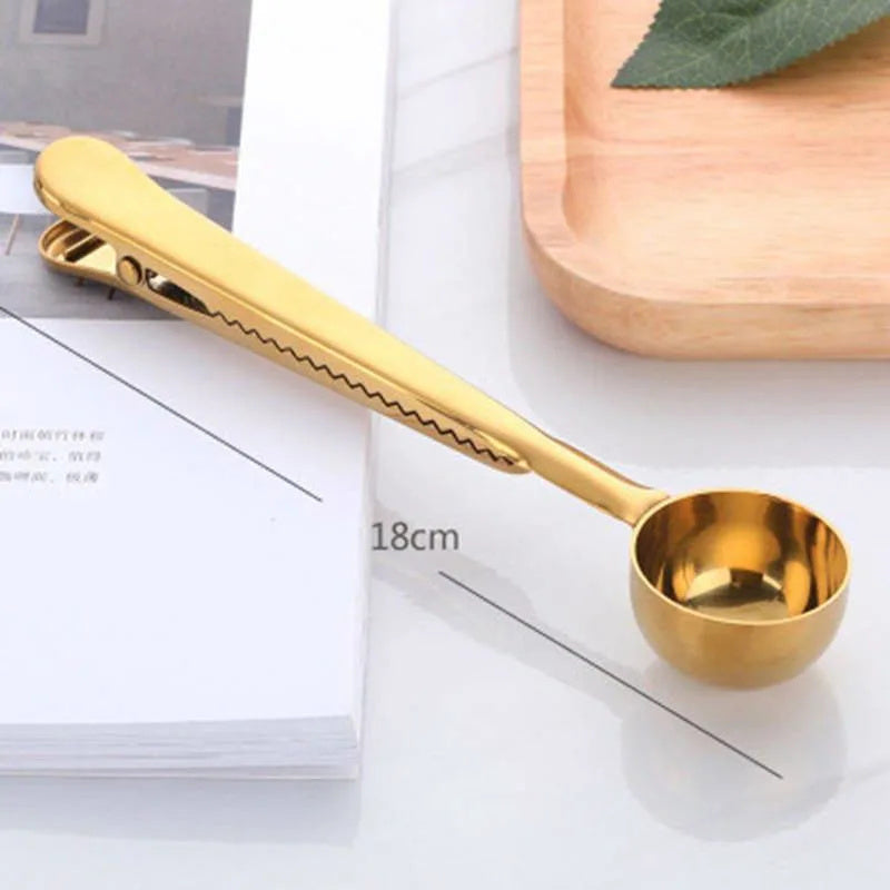 Two-in-one Stainless Steel Coffee Spoon Sealing Clip Kitchen Gold Accessories Recipient Cafe Expresso Cucharilla Decoration - Mountain Lakes Mall