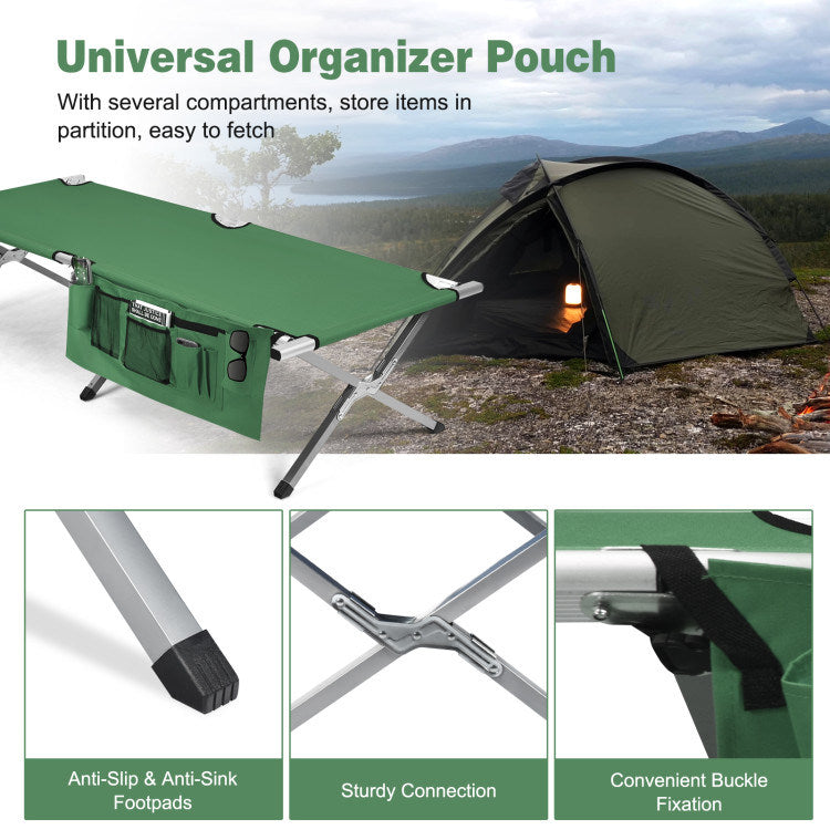 Folding Portable Camping Cot with Carrying Bag and Side Pockets - Mountain Lakes Mall