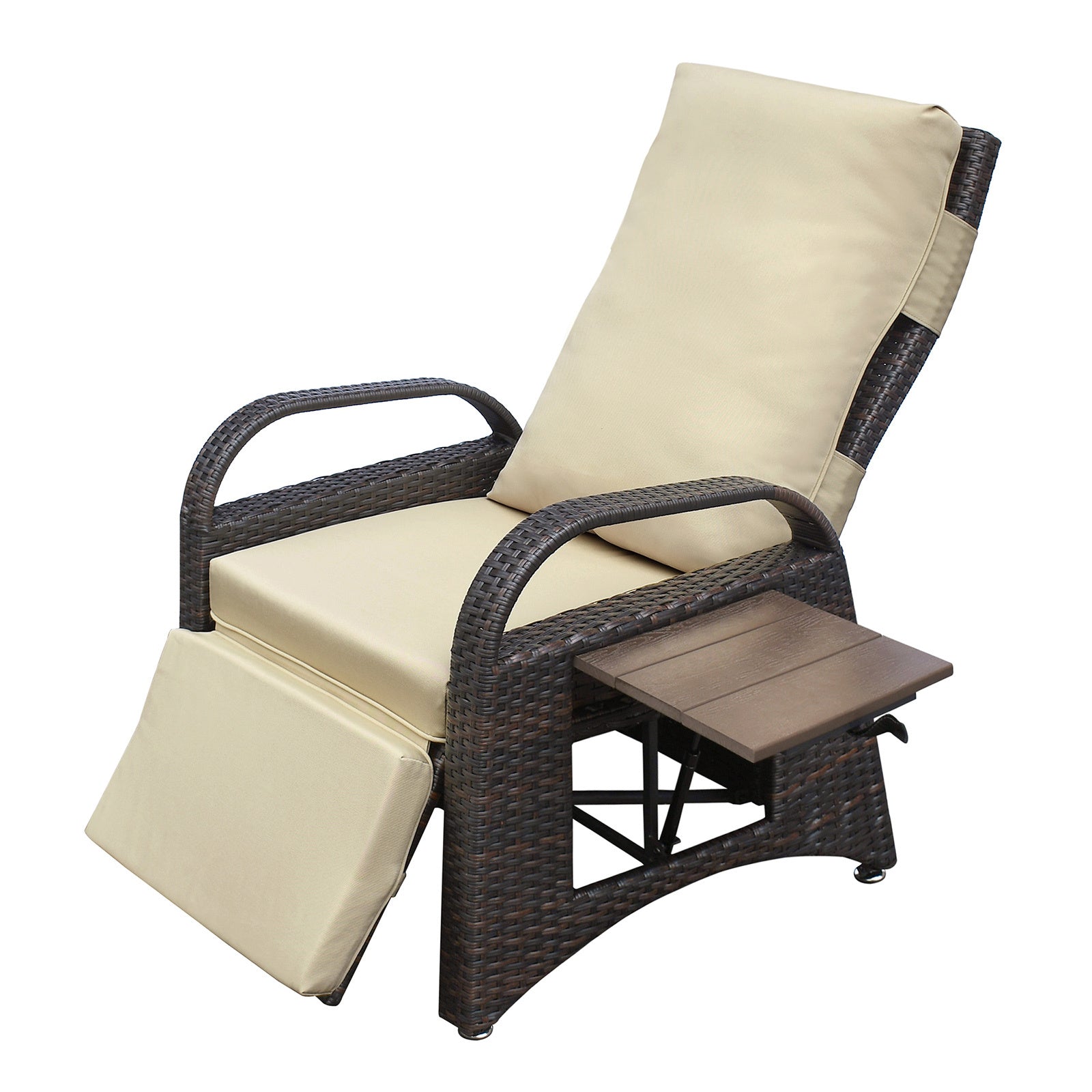 Outdoor Adjustable Wicker Recliner with Flip Table - Mountain Lakes Mall