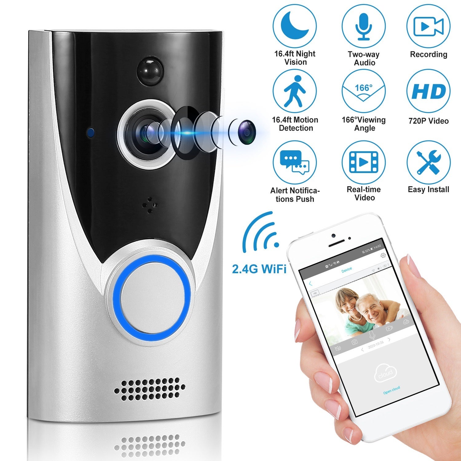 WiFi Video Doorbell Wireless Door Bell 720P HD WiFi Security Camera - Mountain Lakes Mall