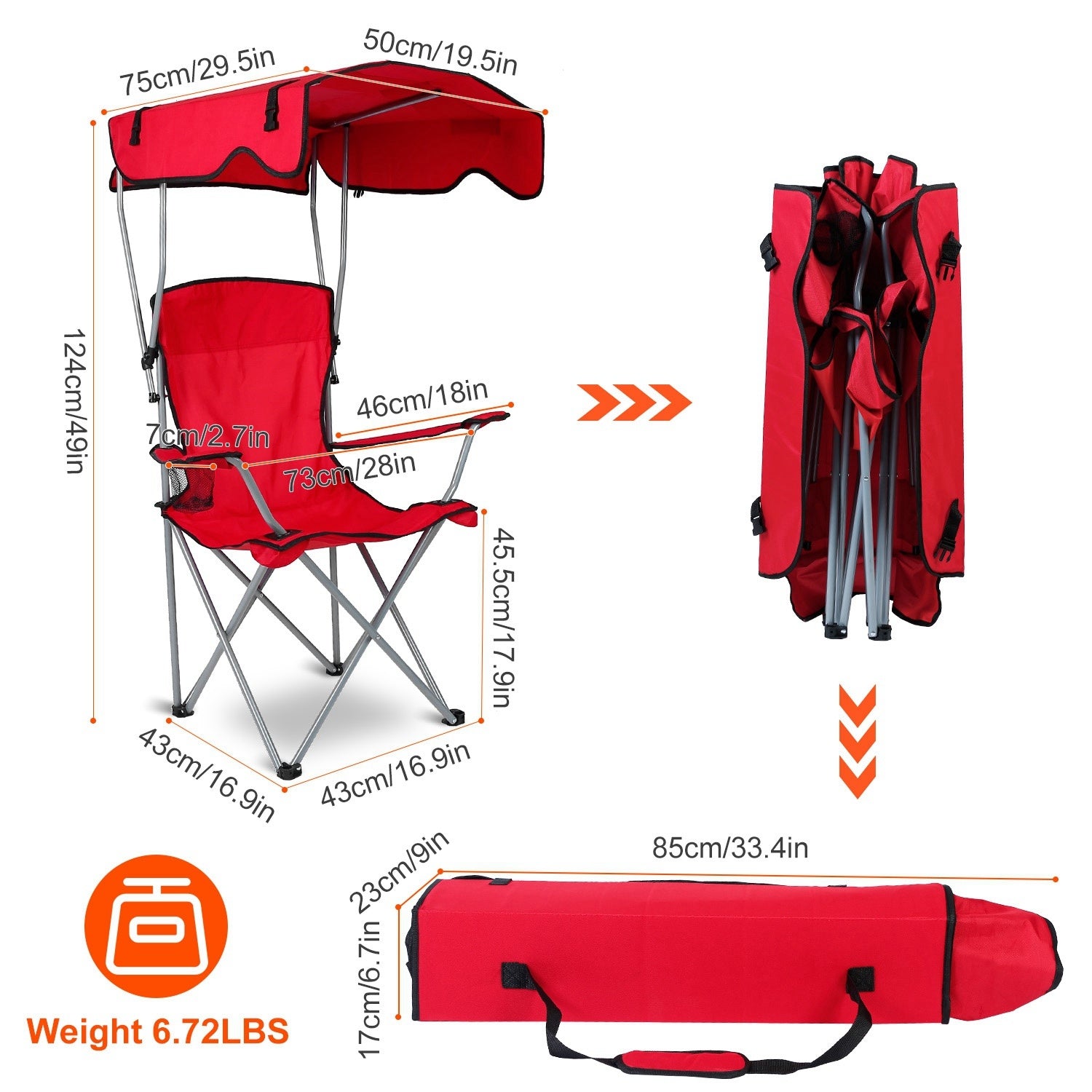 Foldable Beach Canopy Chair Sun Protection Camping Lawn Canopy Chair 330LBS Load Folding Seat - Mountain Lakes Mall