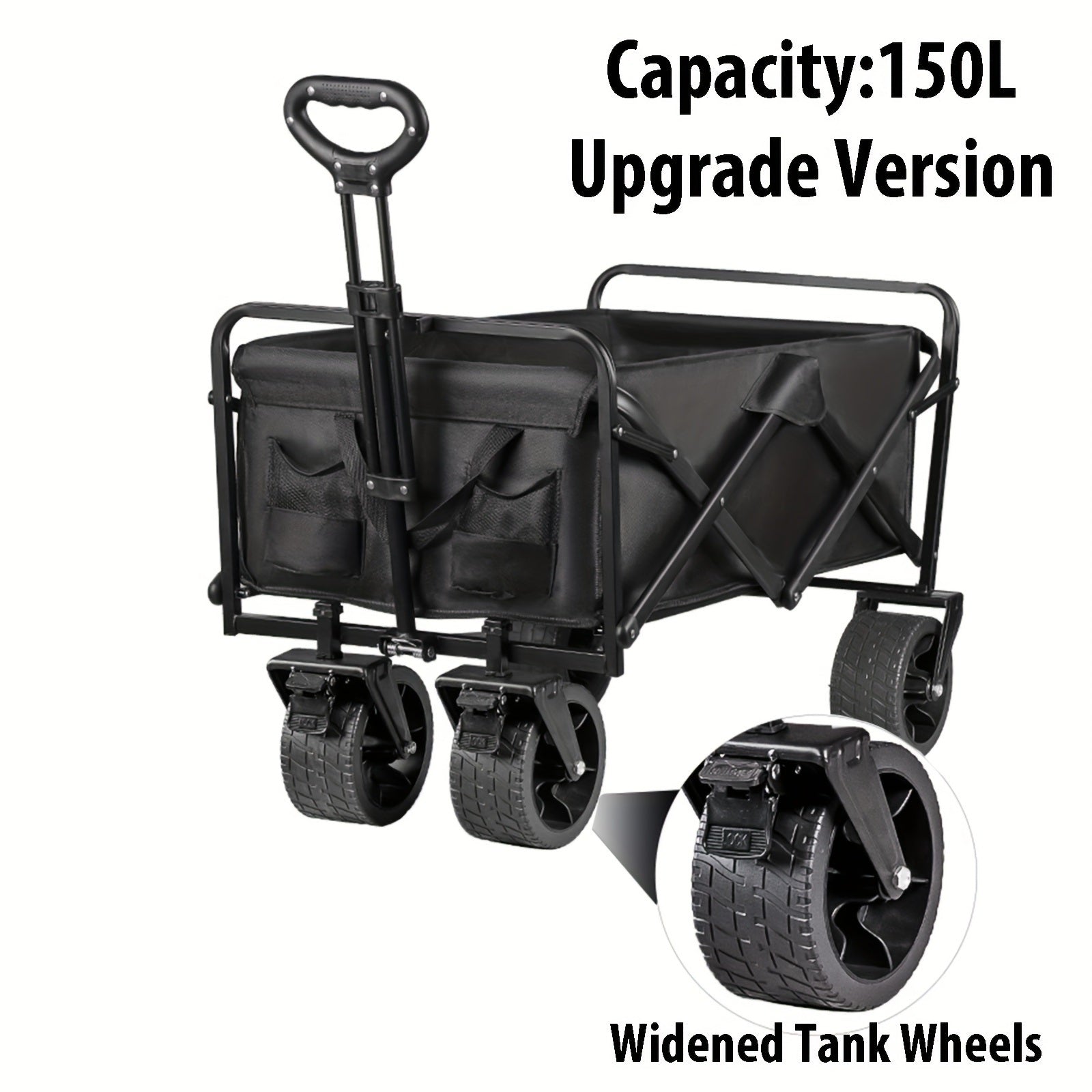 1pc Collapsible Foldable Wagon Cart Storage Box, 300/500LBS Heavy Duty Utility Garden Cart With All-Terrain Wheels For Beach, Lawn, Sports, Camping, Black, Can be Used As a Pet Cart - Mountain Lakes Mall