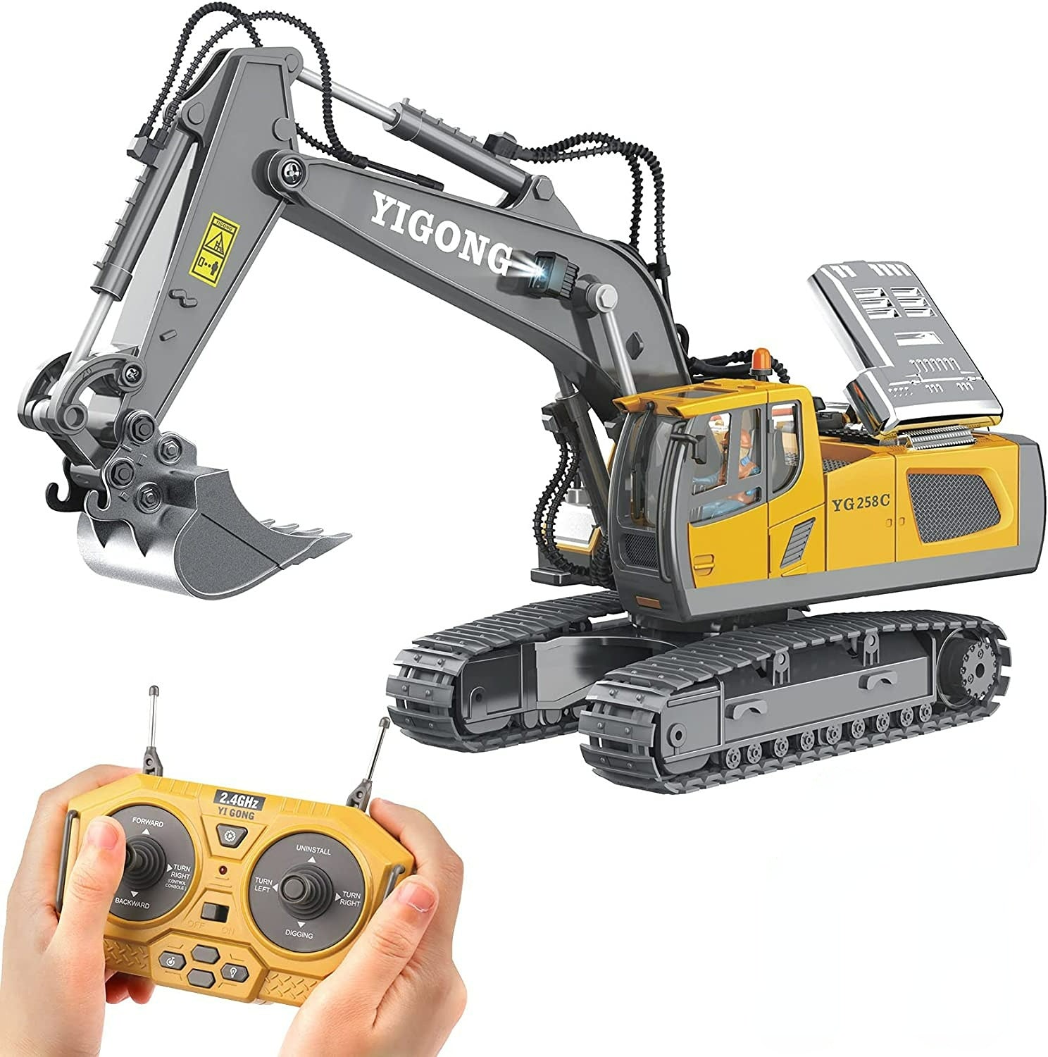 Remote Control Excavator Toy RC Construction Engineering Vehicles with Light Music - Mountain Lakes Mall