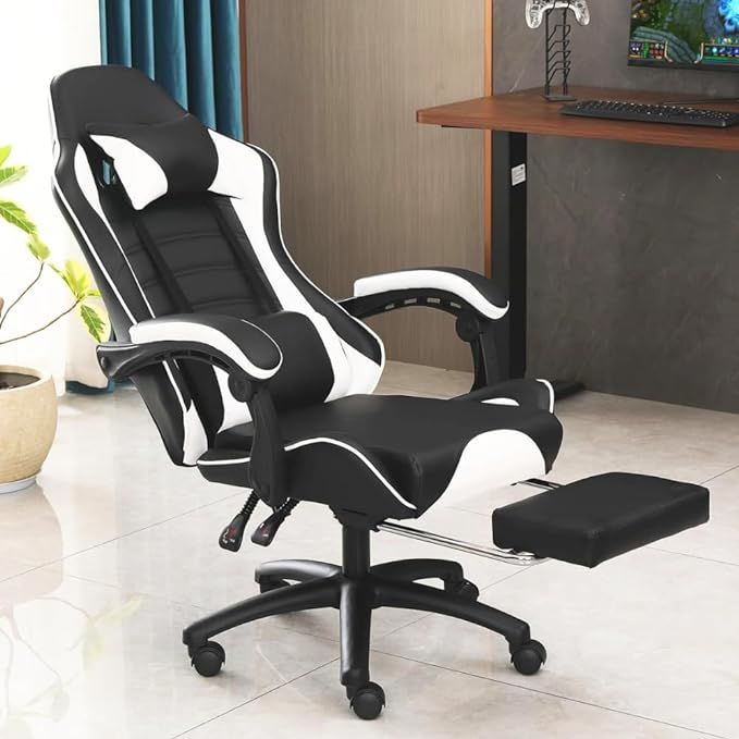 Ergonomic Gaming Chair for Adults, Comfortable Computer Chair for Heavy People, Adjustable Height Office Desk Chair with Wheels, Breathable Leather Video Game Chairs - Mountain Lakes Mall