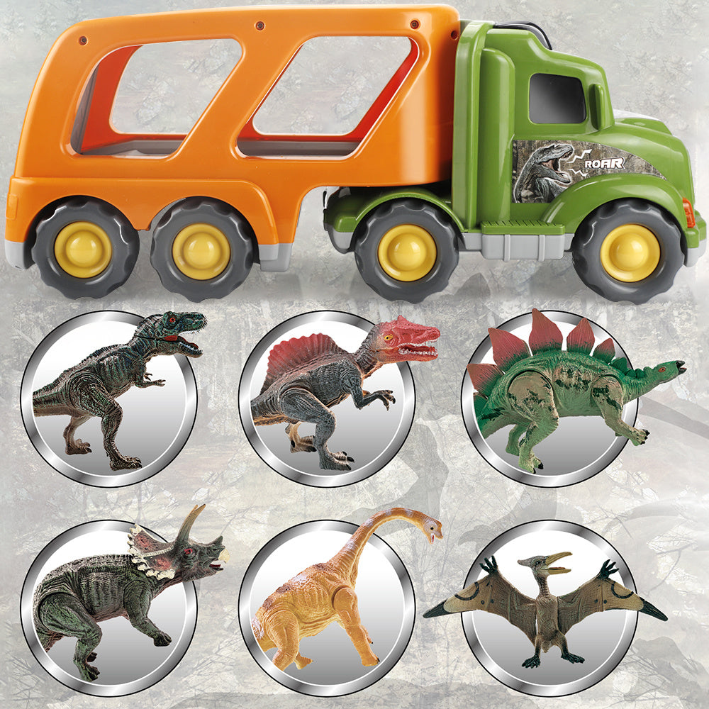 Toy Dinosaur for 2 3 4 Years Old Boys and Girls;  Car Transport Truck with Sound and Light;  6 Pack of 5'' Dinosaur Toys - Mountain Lakes Mall