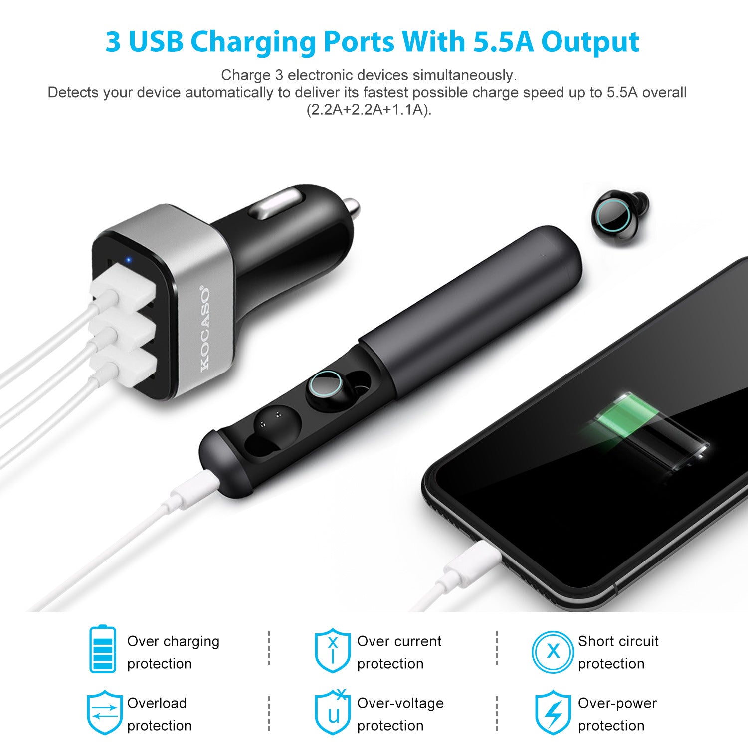 USB Car Charger 30W 5.5A 3 USB Port Cigarette Lighter Charger Adapter - Mountain Lakes Mall