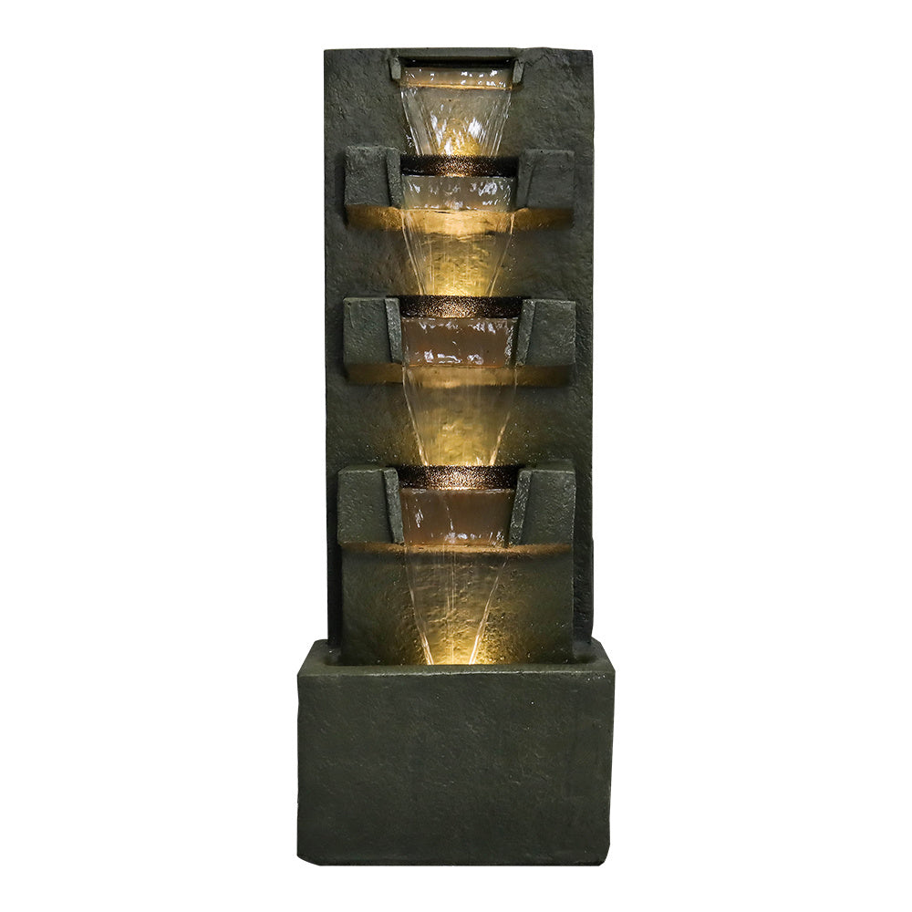 39.3inches High Concrete Modern Water Fountain with LED Lights - Mountain Lakes Mall