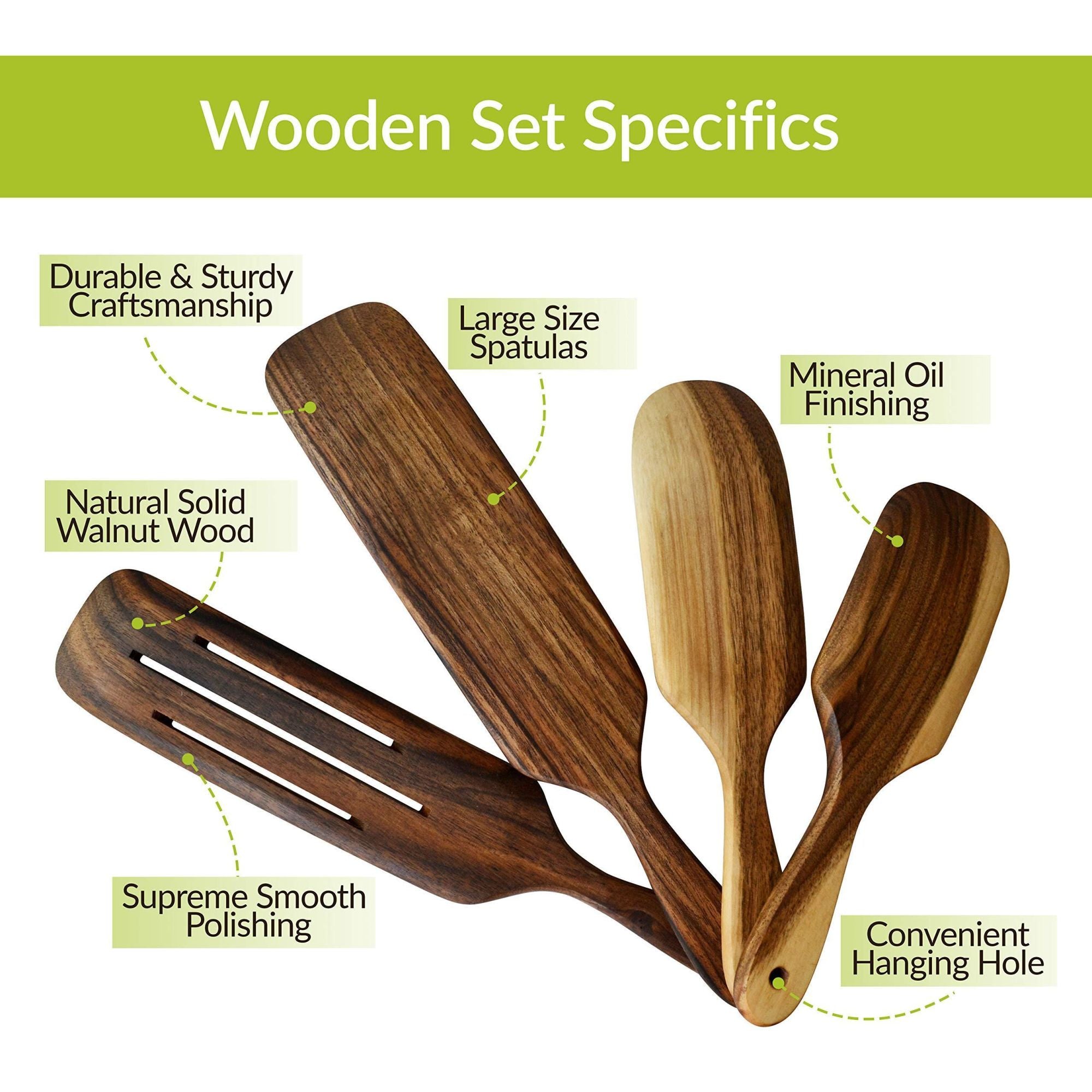 Walnut Wood Wooden Spoons for Cooking Kitchen Utensils Spatula Set Spurtle Supplies Set of 4 Pcs - Mountain Lakes Mall