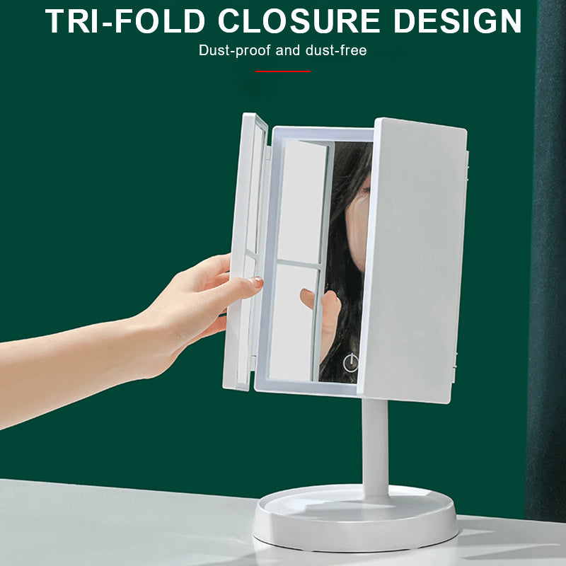 360° Adjust Foldable Makeup Mirror With LED Light Rechargeable Wireless 1-3X Magnifying 3 Tone Light Desktop Vanity Mirror Table - Mountain Lakes Mall