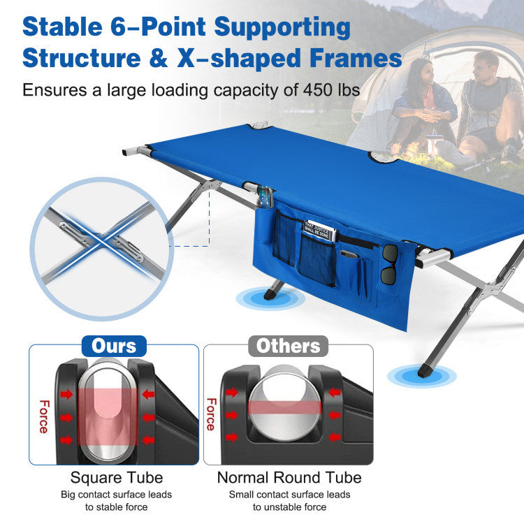 Folding Portable Camping Cot with Carrying Bag and Side Pockets - Mountain Lakes Mall