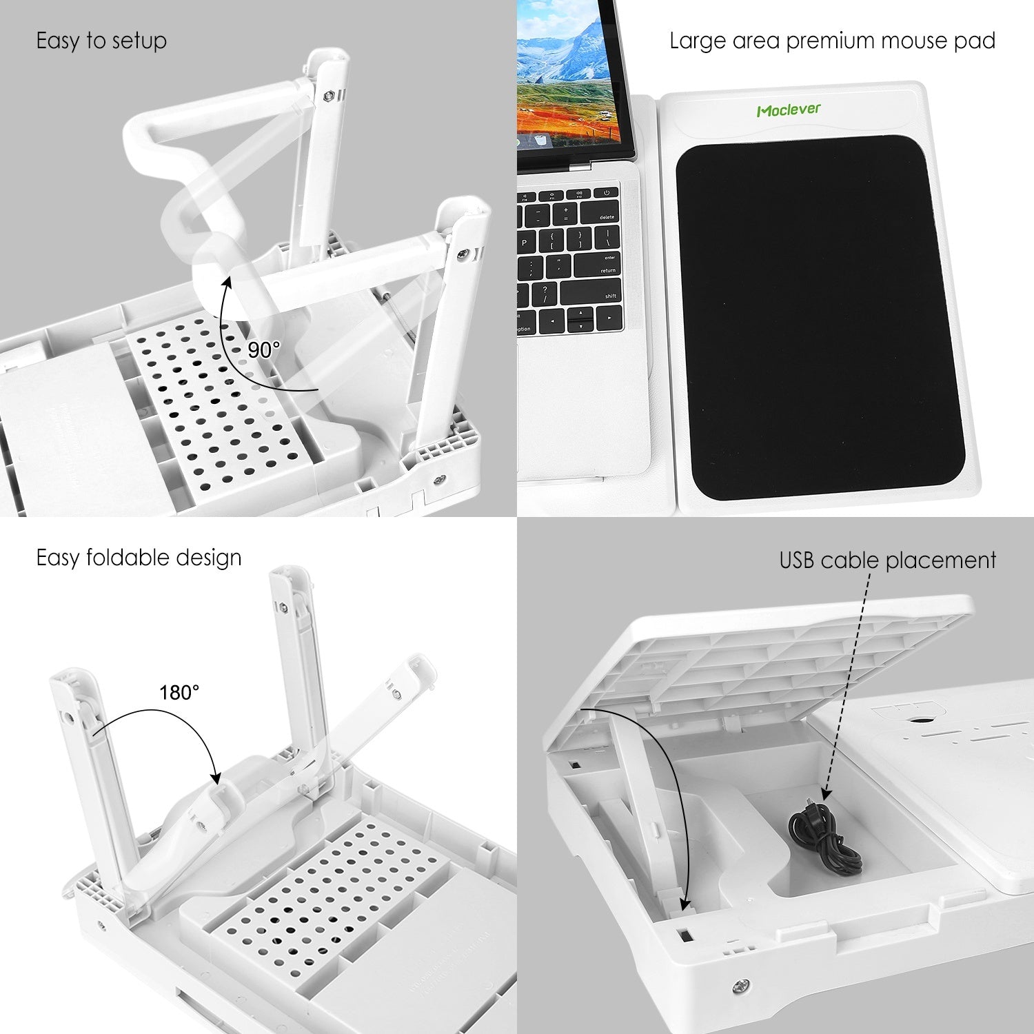 Foldable Laptop Table Bed Notebook Desk with Cooling Fan Mouse Board LED light 4 xUSB Ports Breakfast Snacking Tray - Mountain Lakes Mall