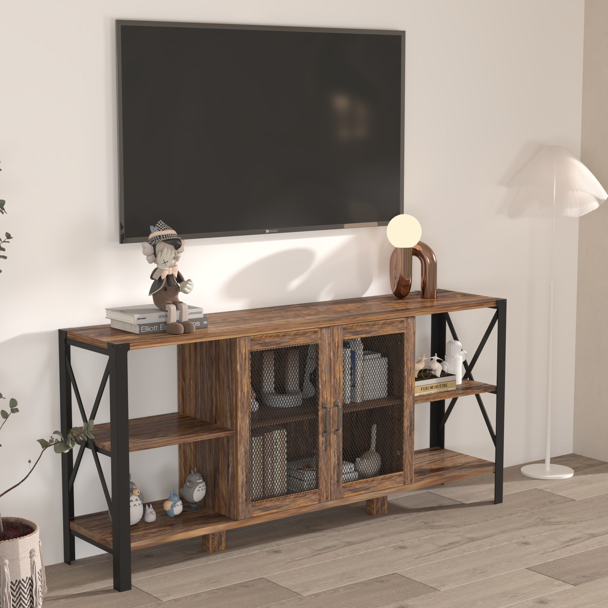 TV Stands for Living Room, Industrial TV Stand for Bedroom Furniture, Farmhouse TV Stand 80 Inch Television Stand , Modern Horizontal Wood and Metal Open Bookshelf - Mountain Lakes Mall