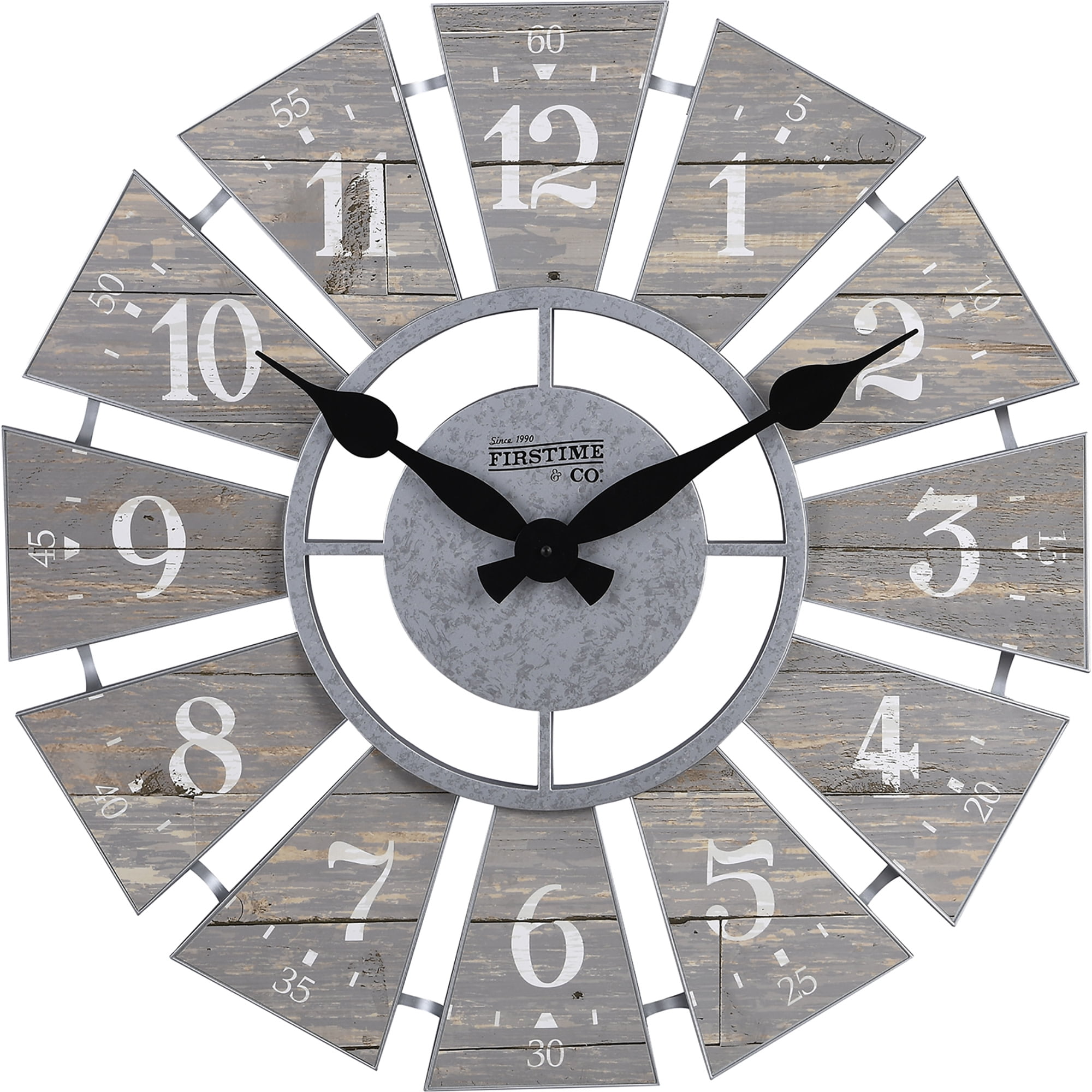 FirsTime & Co. Gray Numeral Windmill Wall Clock, Farmhouse, Analog, 24 x 2 x 24 in - Mountain Lakes Mall