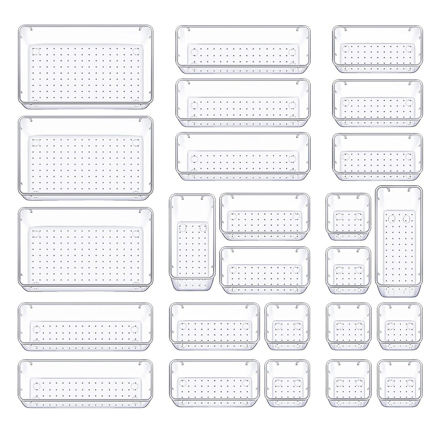 25Pcs Clear Plastic Drawer Organizers Set 4 Sizes Desk Drawer Dividers Trays Storage Bins - Mountain Lakes Mall