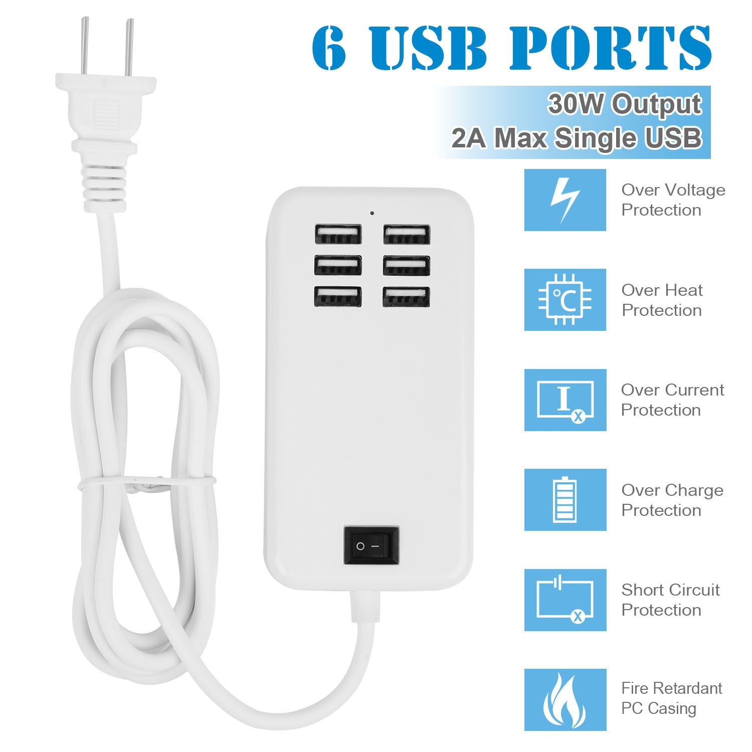 Multiport 6-USB US AC Wall Charger - Mountain Lakes Mall