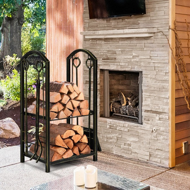 Fireplace Log Rack with 4 Pieces Fireplace Tools - Mountain Lakes Mall