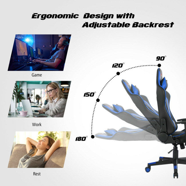 Massage Gaming Chair with Lumbar Support and Headrest - Mountain Lakes Mall