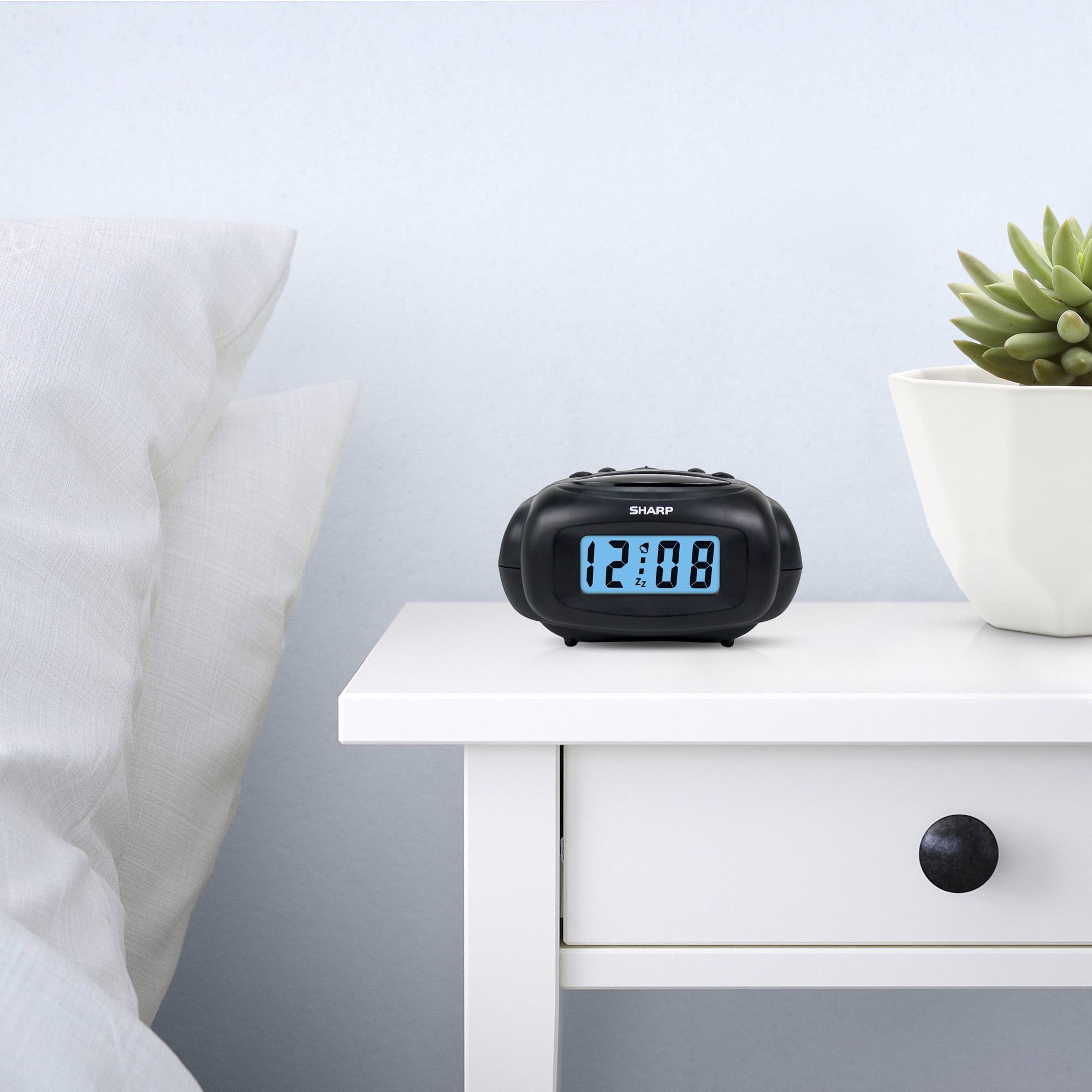 SHARP Digital Alarm Clock, Black, LCD Display, Battery Operated, Small, Travel Clock - Mountain Lakes Mall