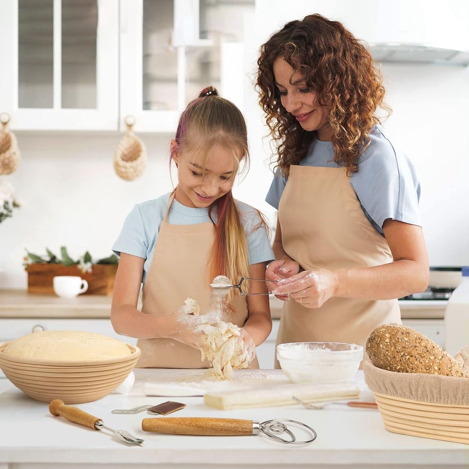 Complete Bread Baking Kit Banneton Proofing Basket Set 9In Round And 10In Oval Basket With Linen Liner Lame Dough Scraper Blender Whisk - Mountain Lakes Mall