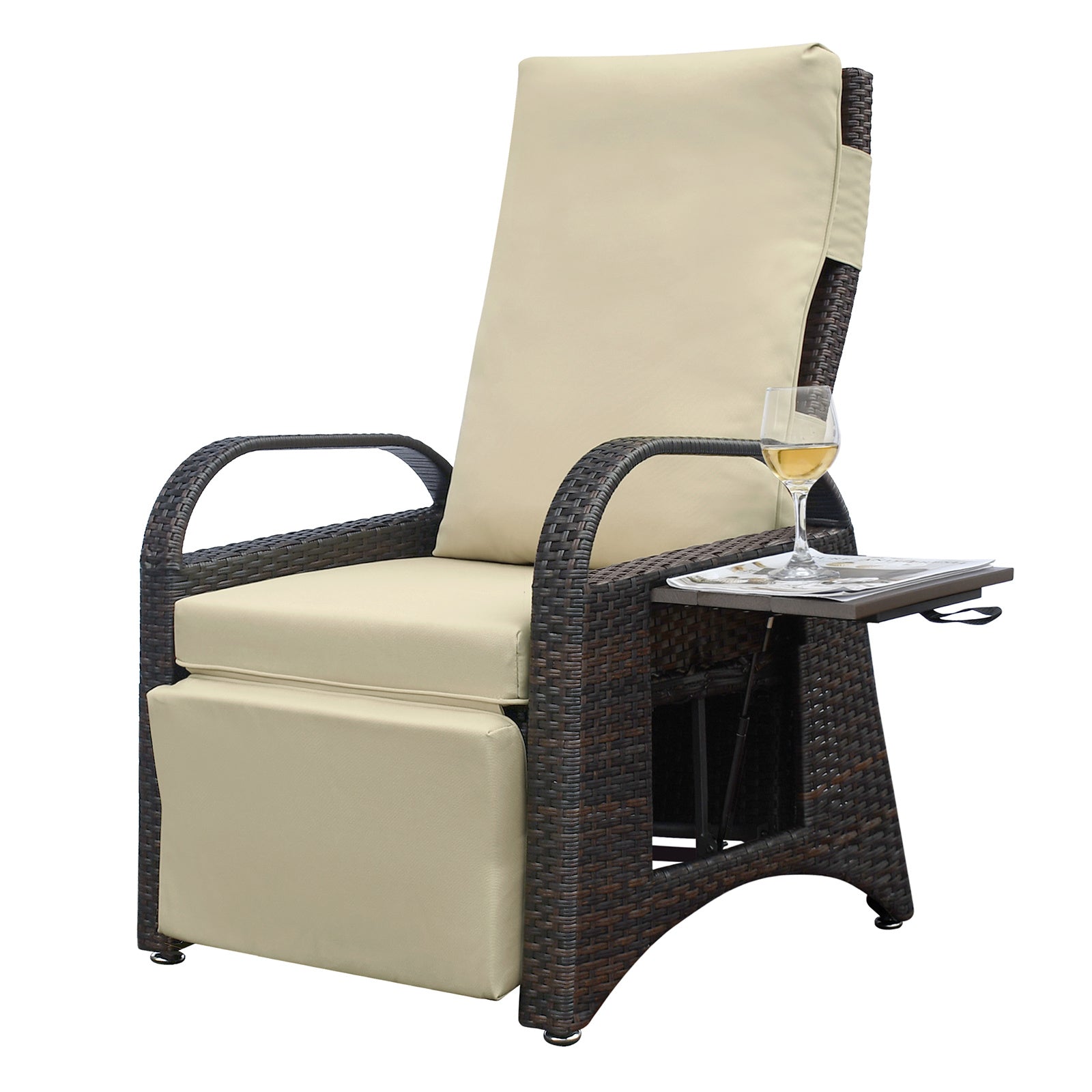 Outdoor Adjustable Wicker Recliner with Flip Table - Mountain Lakes Mall