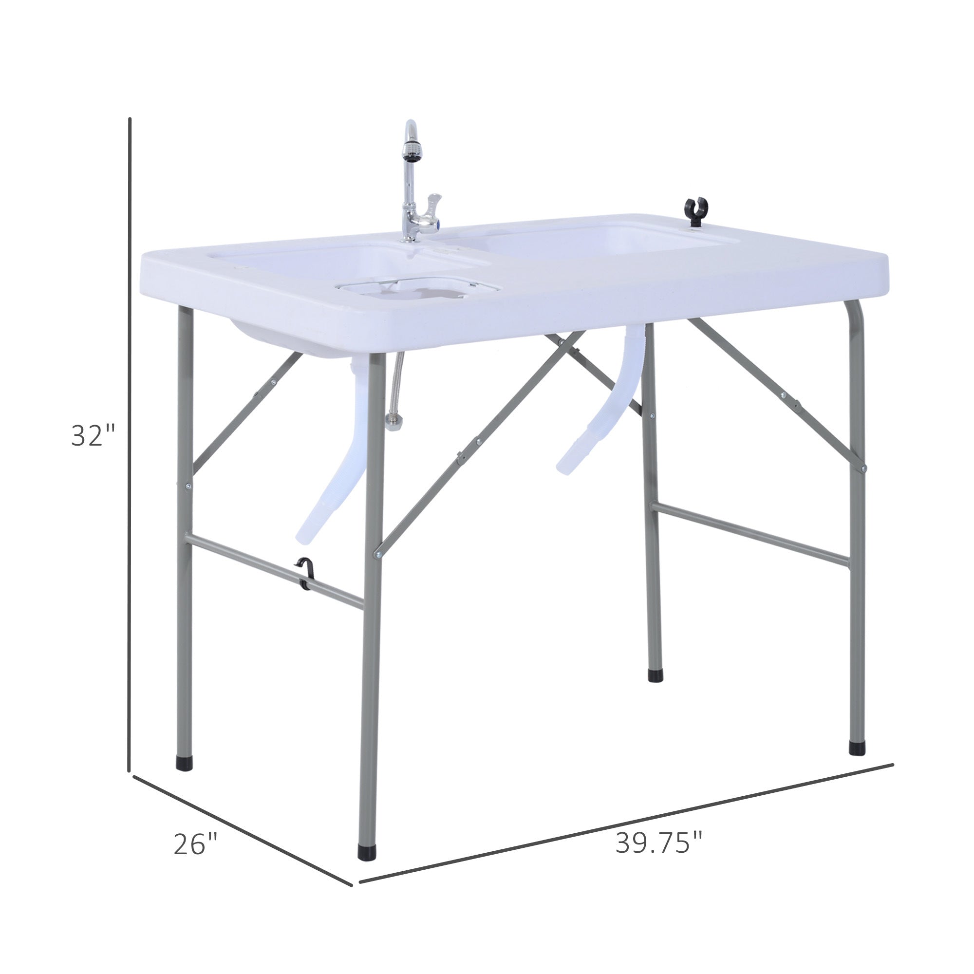 Outsunny Folding Camping Table with Faucet and Dual Water Basins, Outdoor Fish Table Sink Station, for Picnic, Fishing, 40'' - Mountain Lakes Mall