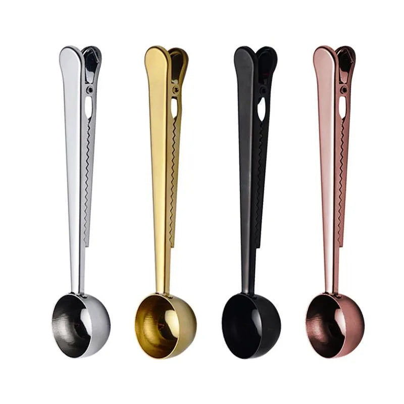 Two-in-one Stainless Steel Coffee Spoon Sealing Clip Kitchen Gold Accessories Recipient Cafe Expresso Cucharilla Decoration - Mountain Lakes Mall