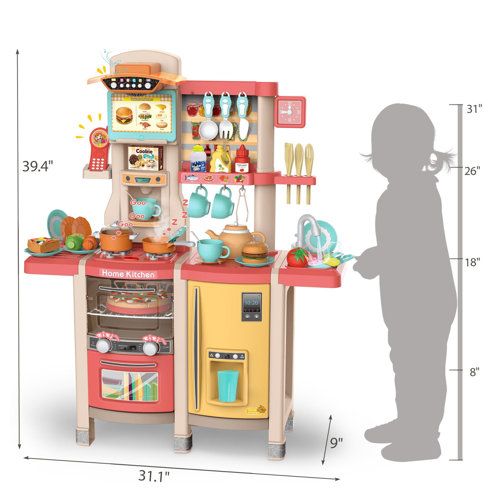 Large Pretend Play Kitchen Set Kids Cooking Playset with Realistic Lights;  Vivid Sounds;  Play Phone;  Clock and 65 Pcs Accessories;  3 +;  Blue XH - Mountain Lakes Mall