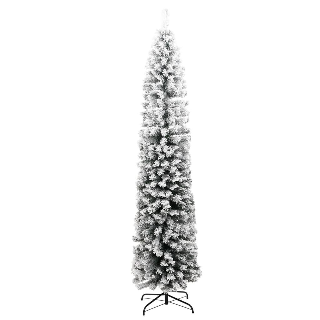 Slim Artificial Christmas Tree with Flocked Snow Green 7 ft PVC - Mountain Lakes Mall