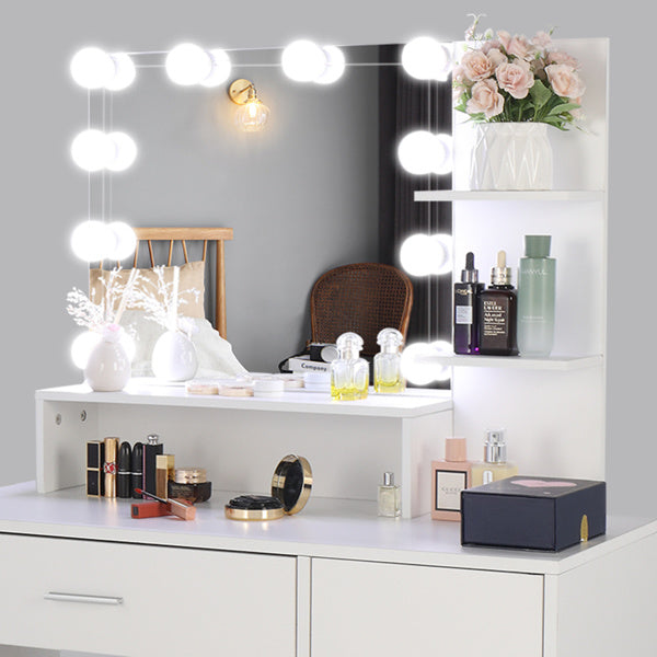 FCH Large Vanity Set with 10 LED Bulbs, Makeup Table with Cushioned Stool, 3 Storage Shelves 1 Drawer 1 Cabinet, Dressing Table Dresser Desk for Women, Girls, Bedroom, White - Mountain Lakes Mall