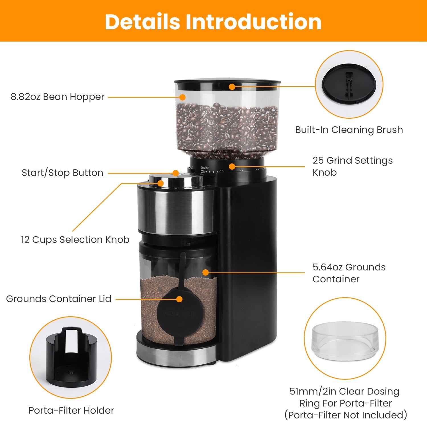 Conical Burr Coffee Grinder Electric Coffee Bean Grinder with 25 Grind Settings - Mountain Lakes Mall