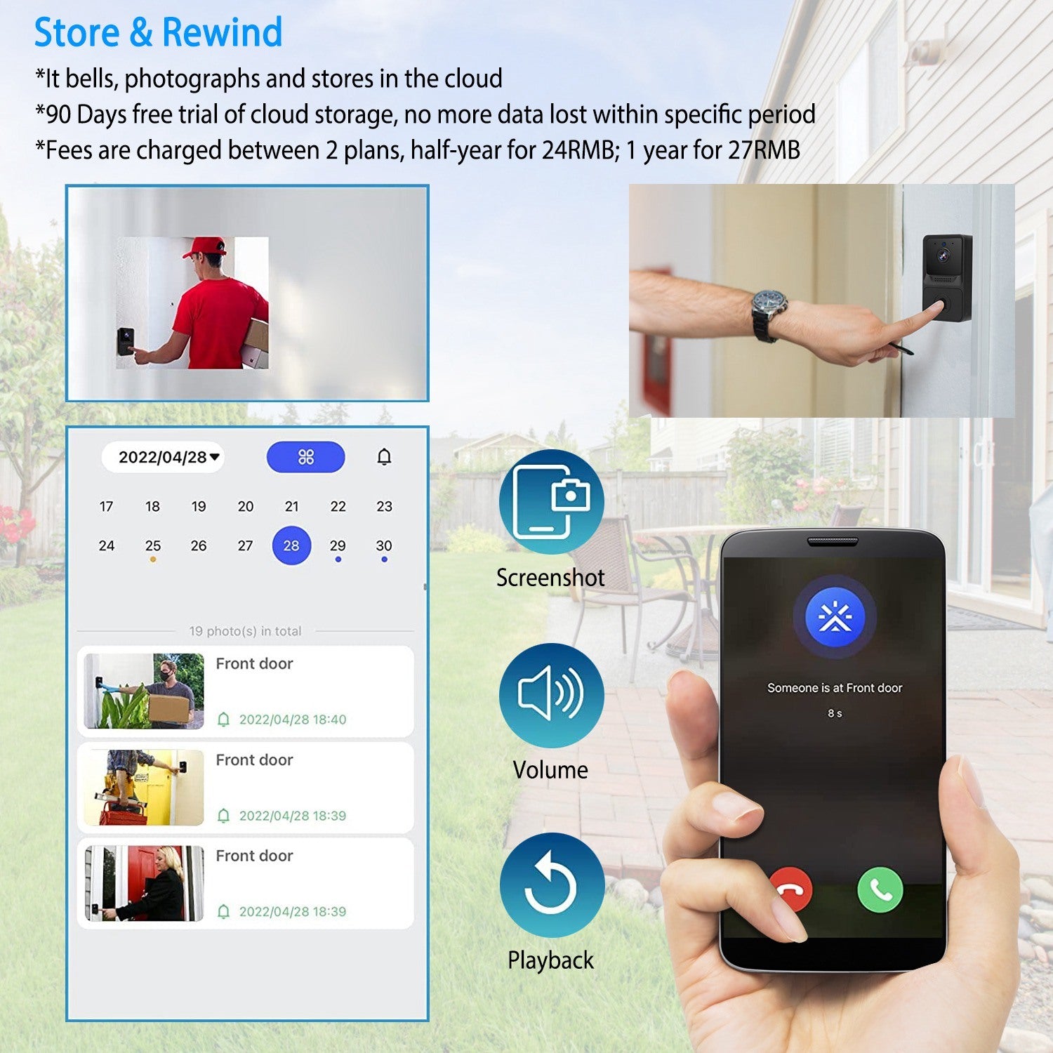 Smart Wireless WiFi Doorbell Security 2 Way Intercom Visual Bell Chime Night Vision Camera Door Bell - Mountain Lakes Mall