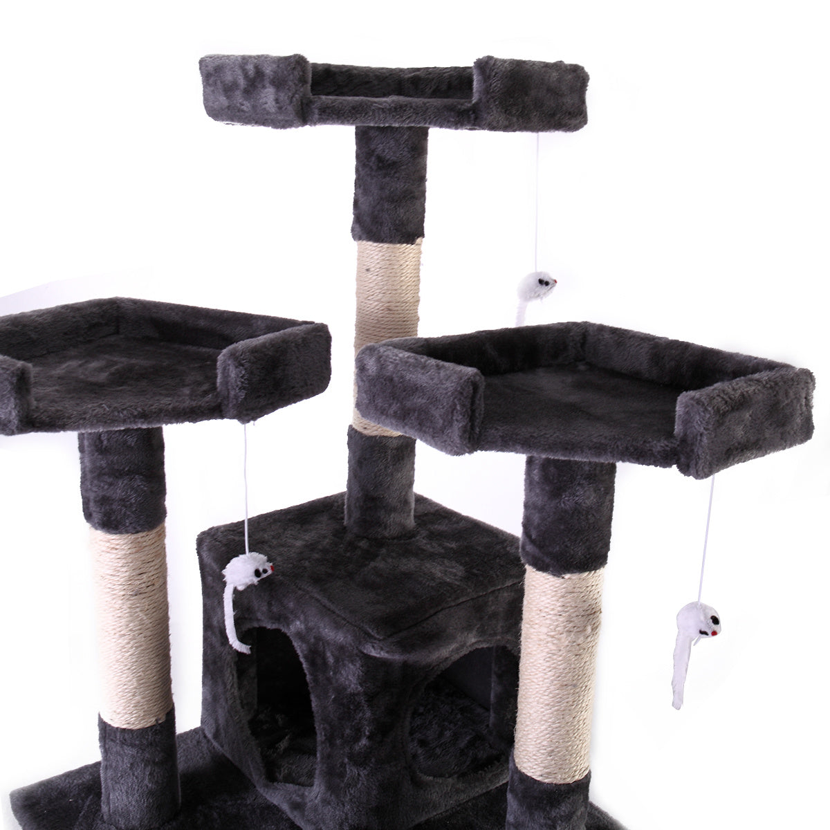 67'' Multi-Level Cat Tree Tower, Kitten Condo House with Scratching Posts, Kitty Play Activity Center, Gray XH - Mountain Lakes Mall