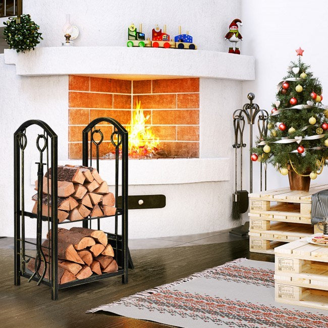 Fireplace Log Rack with 4 Pieces Fireplace Tools - Mountain Lakes Mall