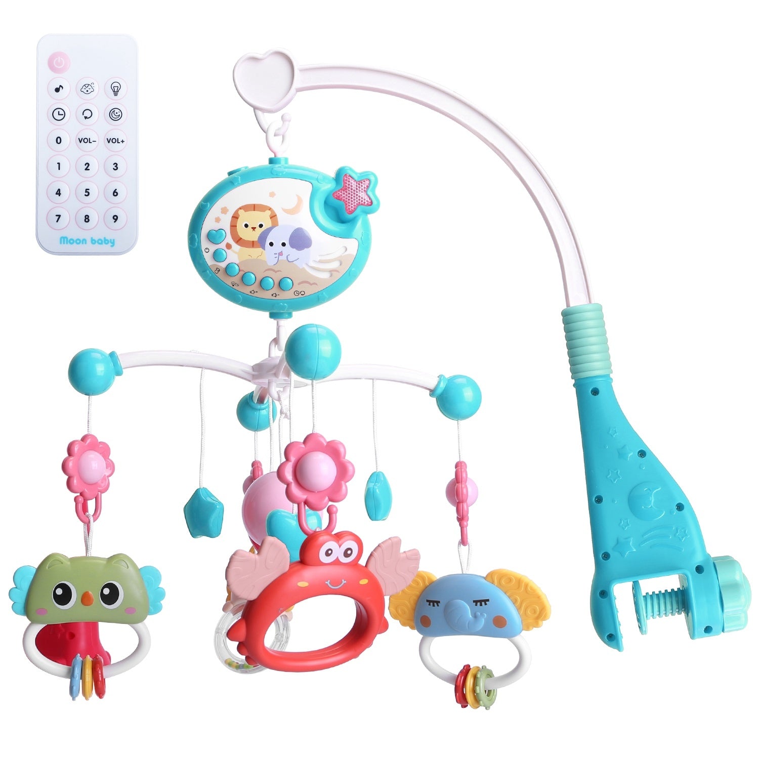 Baby Musical Crib Bed Bell Rotating Mobile Star Projection Nursery Light Baby Rattle Toy with Music Box Remote Control - Mountain Lakes Mall