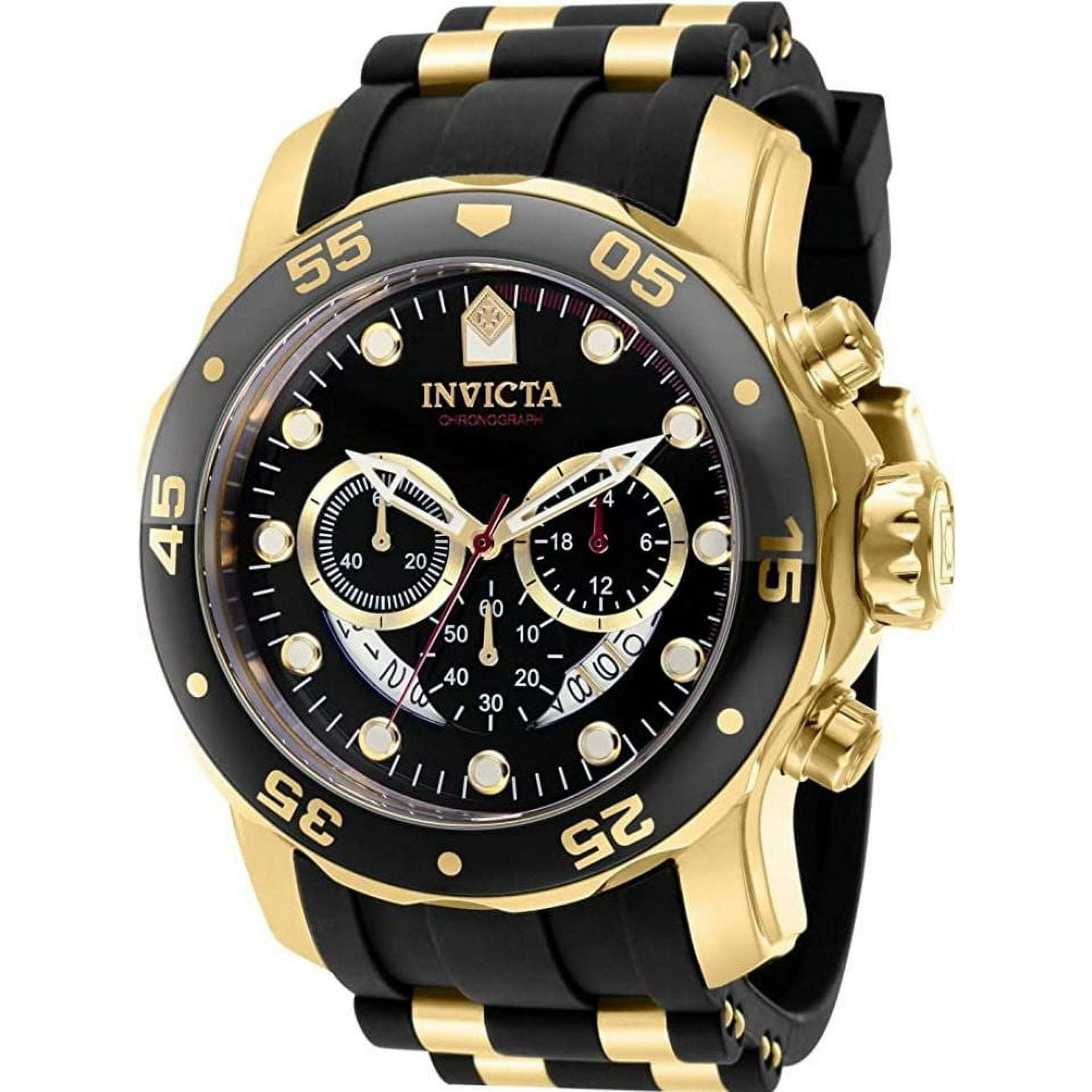 Invicta Pro Diver Men 48mm Stainless Steel Gold Black Dial Chronograph Quartz Watch - Mountain Lakes Mall