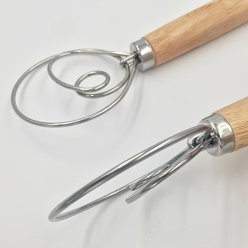 1pc Stainless Steel Dough Whisk With Wooden Handle - Bread Making Tool - Mountain Lakes Mall