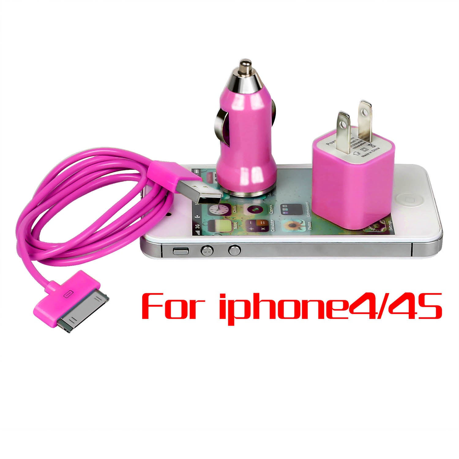 32pin USB Car Charger USB Wall Charger USB Cable Compatible with iPhone4/4S - Mountain Lakes Mall