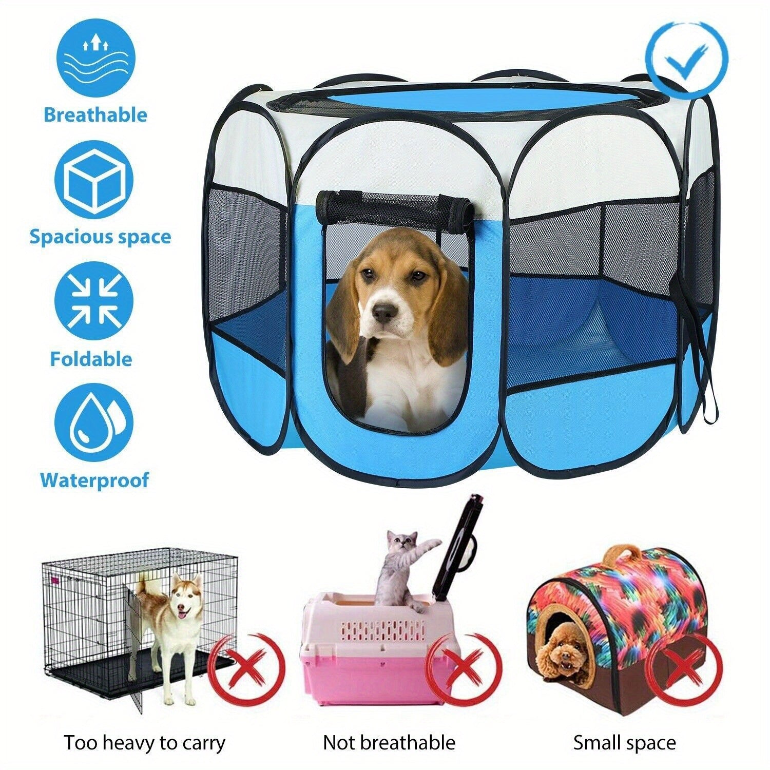 Large 44.9x 44.9x 22.8  Portable Foldable Pet Playpen Kennel House Playground for Puppy Cat Kittens Bunny Chicks Indoor Outdoor Travel Camping - Mountain Lakes Mall