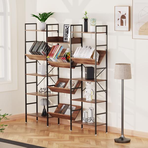 Triple Wide 5 Tier Bookshelf,Tall Bookcase with 14 Open Display Shelves - Mountain Lakes Mall