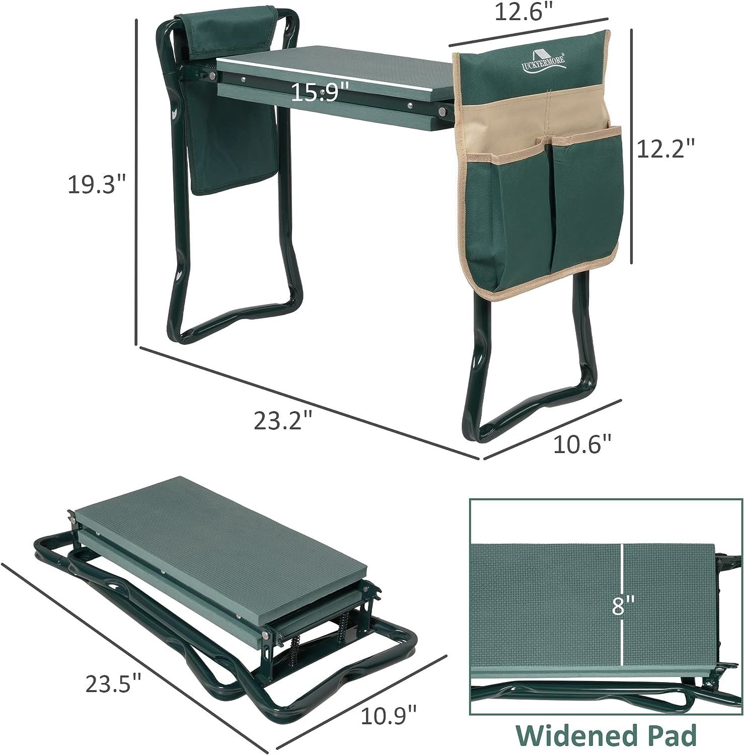 Foldable Garden Kneeler and Seat Gardening Bench with Two Tool Pouches and 6"/8" Widen Soft Kneeling Pad - Mountain Lakes Mall