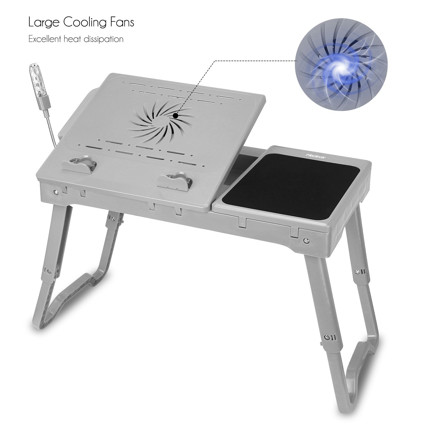 Foldable Laptop Table Bed Notebook Desk with Cooling Fan Mouse Board LED light 4 xUSB Ports Breakfast Snacking Tray - Mountain Lakes Mall