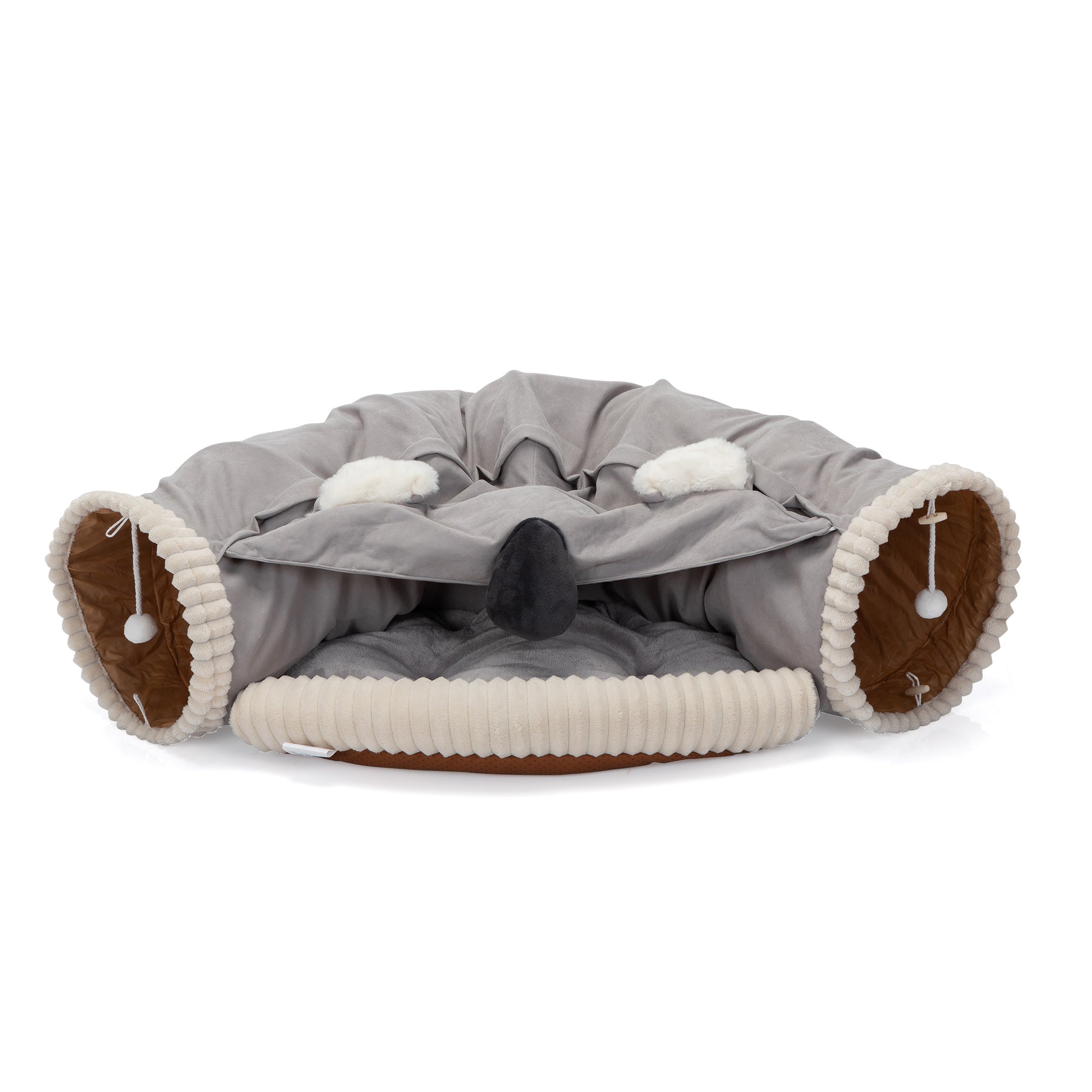 Collapsible Cat Tunnel Bed;  Hide Tunnel for Indoor Cats with Hanging Toys and Cushion Mat;  XH - Mountain Lakes Mall