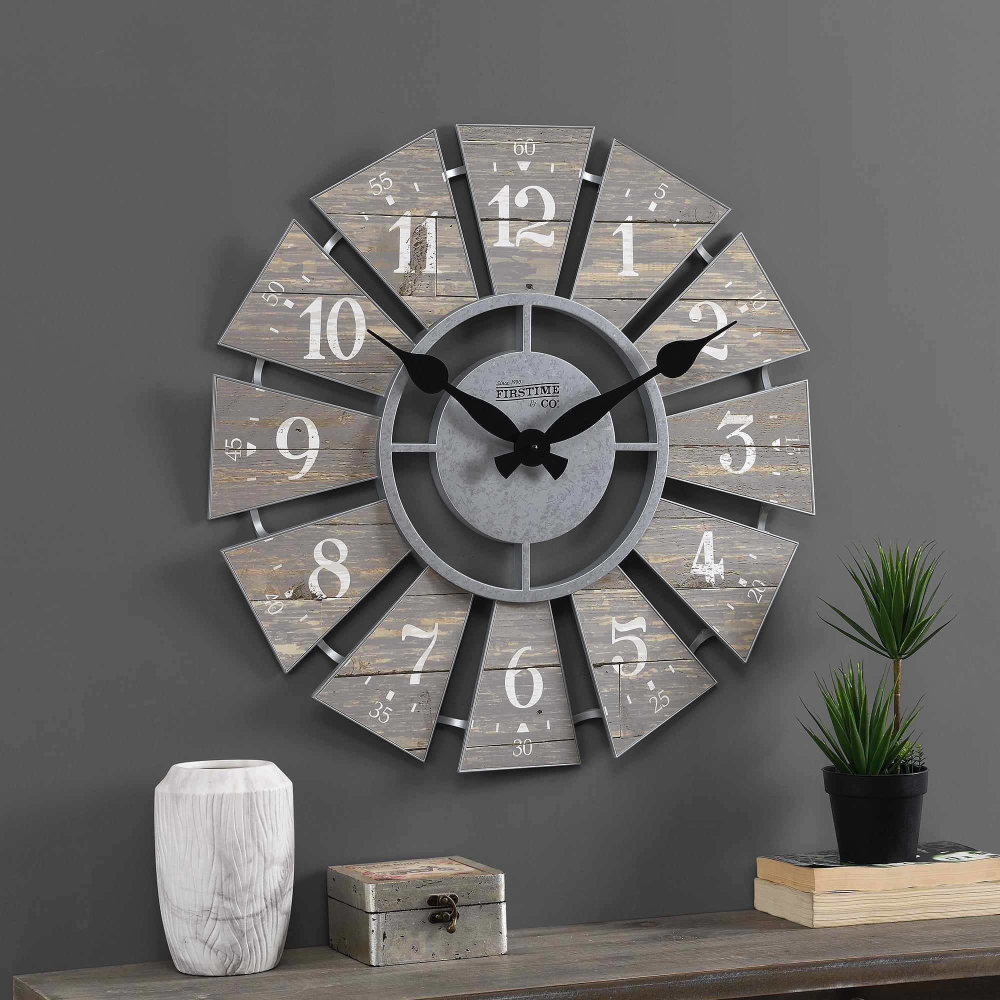 FirsTime & Co. Gray Numeral Windmill Wall Clock, Farmhouse, Analog, 24 x 2 x 24 in - Mountain Lakes Mall