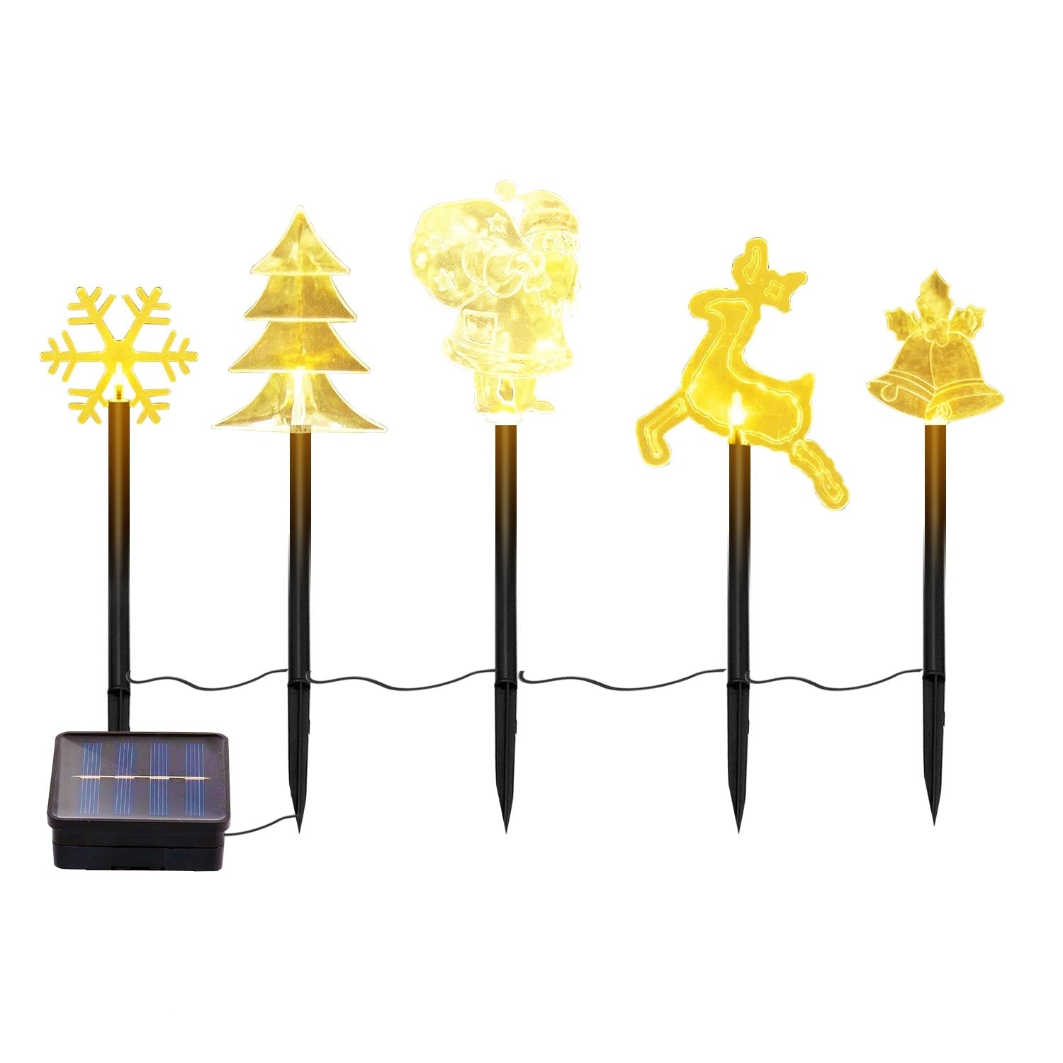 5Pcs Mixed Christmas Decoration Light Solar Stake Light Waterproof Reindeer Snowflake Bell Christmas Tree Santa Claus Light Outdoor Landscape Light