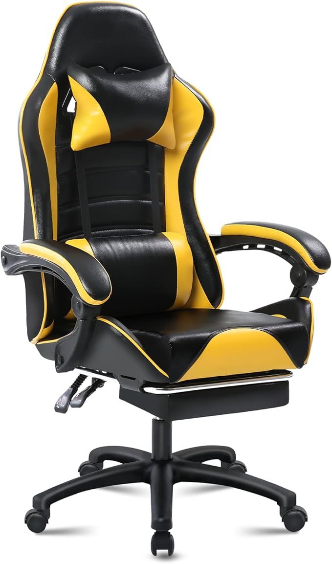 Ergonomic Gaming Chair for Adults, Comfortable Computer Chair for Heavy People, Adjustable Height Office Desk Chair with Wheels, Breathable Leather Video Game Chairs - Mountain Lakes Mall