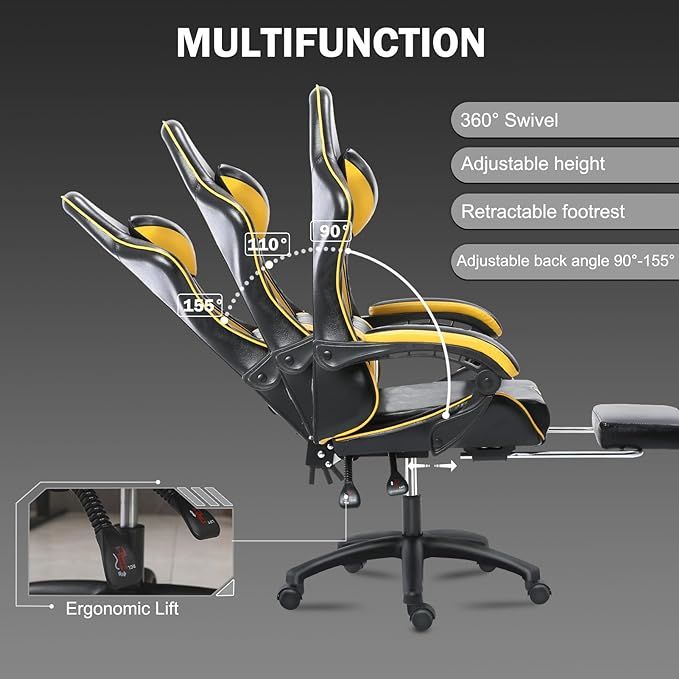 Ergonomic Gaming Chair for Adults, Comfortable Computer Chair for Heavy People, Adjustable Height Office Desk Chair with Wheels, Breathable Leather Video Game Chairs - Mountain Lakes Mall