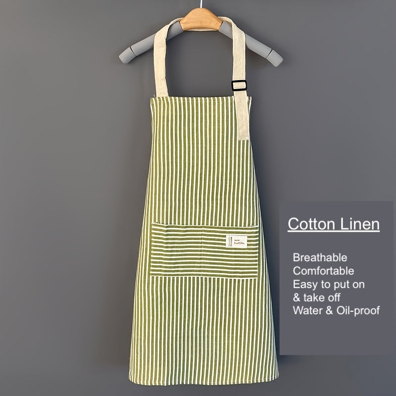 1pc Adjustable Kitchen Cooking Apron Cotton And Linen Machine Washable With 2 Pockets - Mountain Lakes Mall