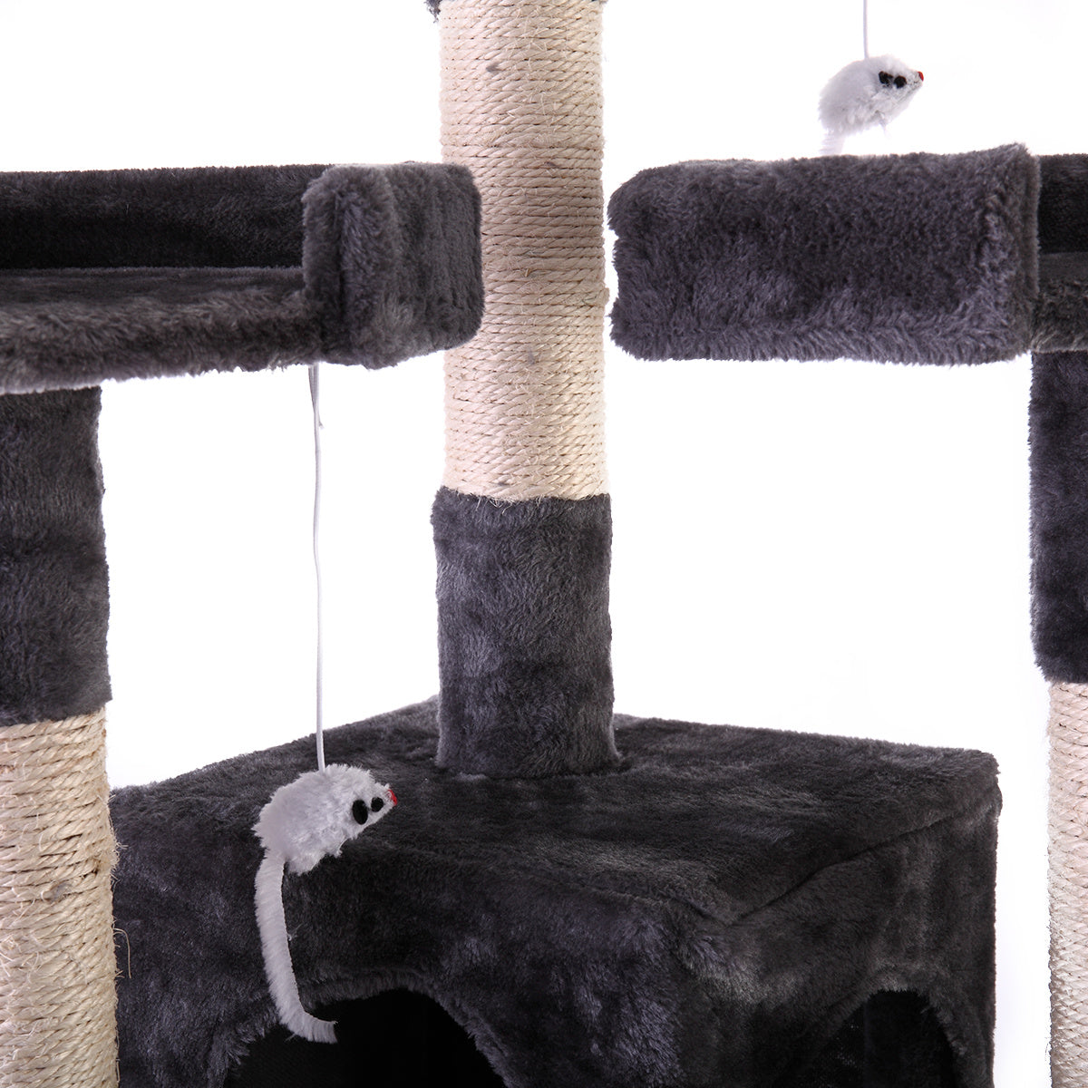 67'' Multi-Level Cat Tree Tower, Kitten Condo House with Scratching Posts, Kitty Play Activity Center, Gray XH - Mountain Lakes Mall