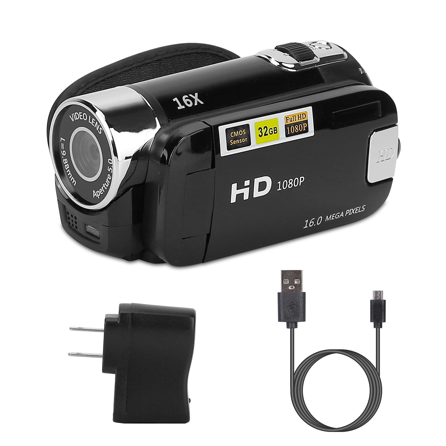 HD 1080P Digital Video Camcorder 2.7in 16X Zoom DV Camera 270° Rotation Rechargeable Kid Camera w/Fill Light Selfie - Mountain Lakes Mall